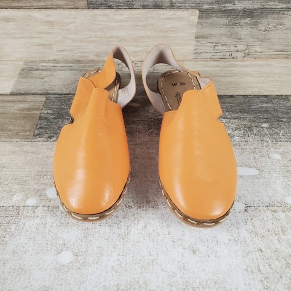 Nida Lu Womens Sandals Sz 5.5 W Leather Slip On Slingback Round‎ Toe